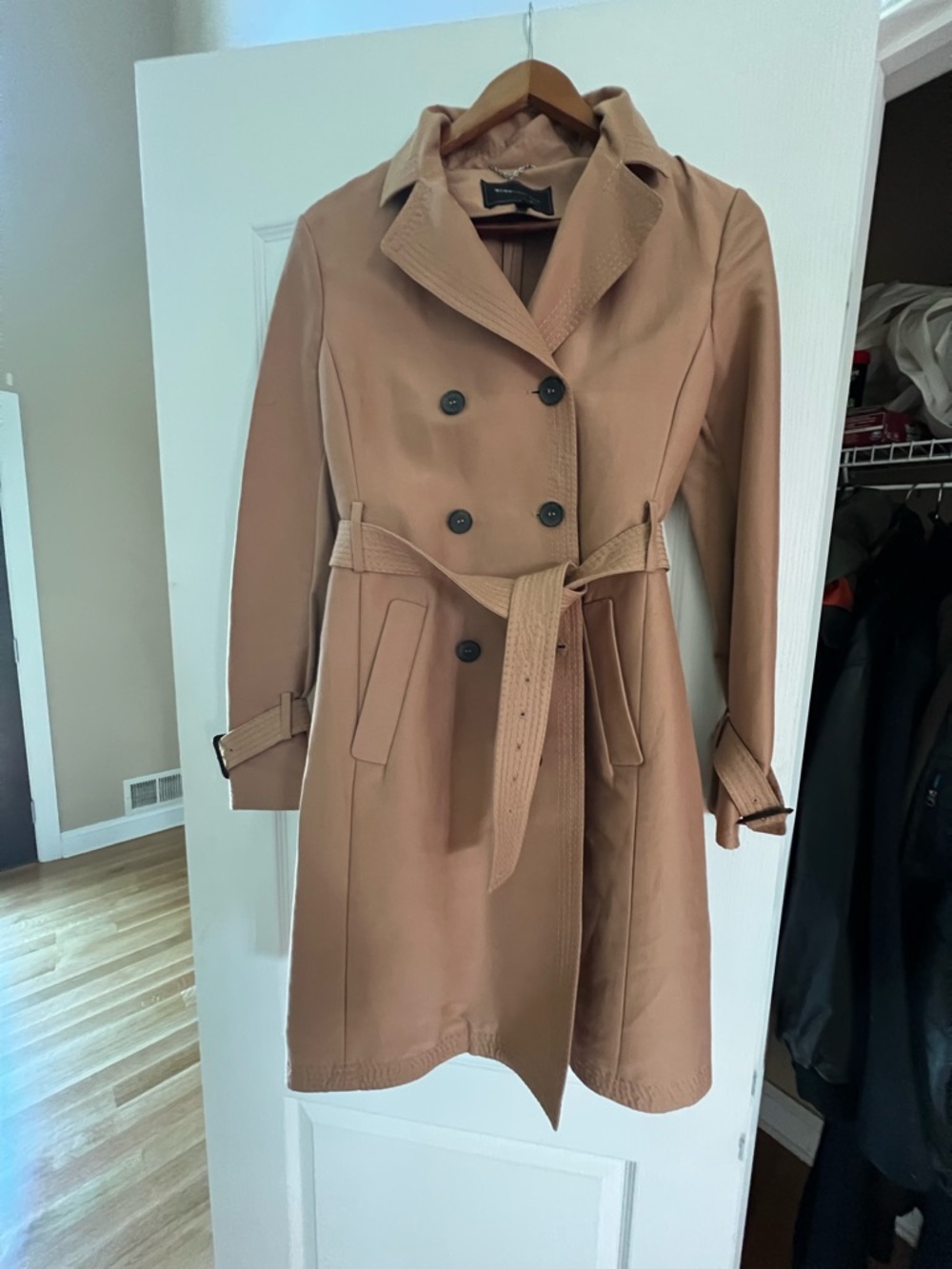 BCBGMaxAzria Camel Double-Breasted Trench Coat with Belt